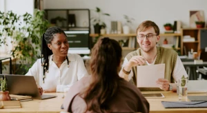 Executive team working together in an office meeting