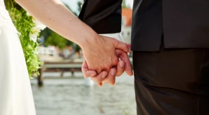 Newly married couple after a civil wedding ceremony