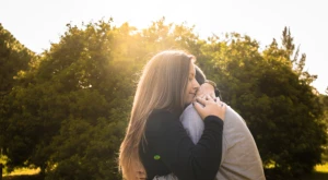 Couple embracing and showing affection and closeness.