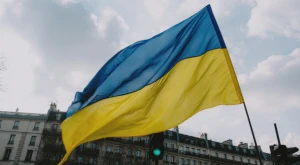 Blue and yellow Ukrainian flag waving
